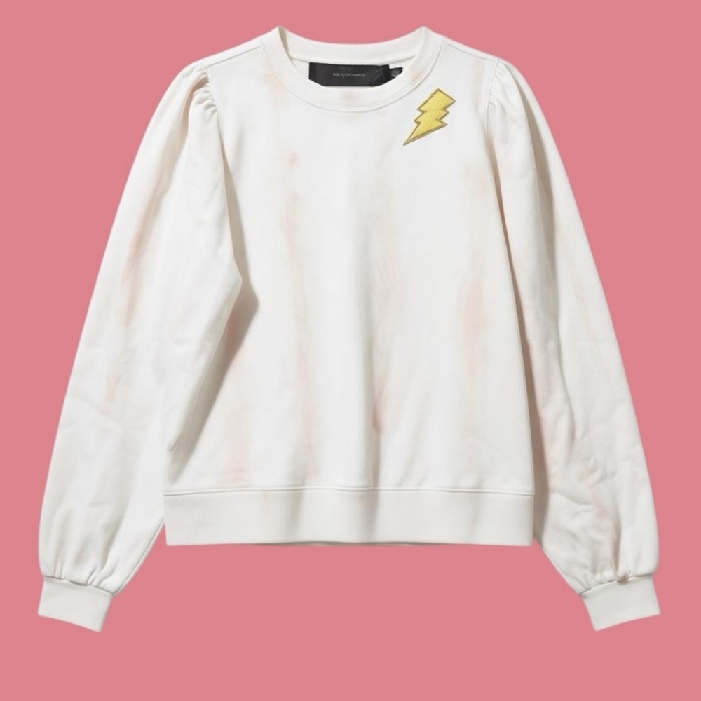 NWT tie dye Puff sleeve sweatshirt with Lightning Bolt Patch size large